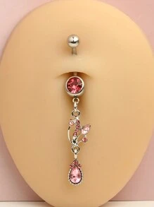 1 件 14G 肚脐环吊坠可爱粉色肚脐首饰心形透明 CZ 蝴蝶肚脐环女士肚脐穿孔棒套装情人节、妈妈、母亲、母亲节、礼物