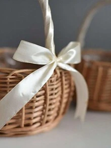 1 件手工天然人造花篮，适合花童，白色编织柳条篮，适合婚礼/生日装饰，适合返校 - 彩色 - 查看 7