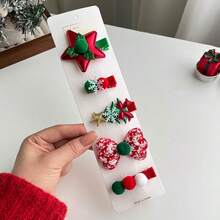 1 套可愛甜美的星星和聖誕樹形狀聖誕髮夾,5 件