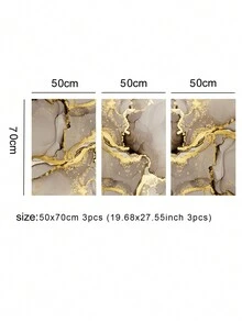 3片金色墨水裝飾畫,抽象金色條紋和污漬布帆布藝術品,適用於客廳臥室入口,北歐風格,金箔家居牆壁裝飾,50x70cm,不含框架。