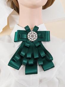 1只手工製作的實心圓形盤,鑲有珍珠和鑽石裝飾,適用於女士的日常休閒服裝領針 - 墨綠色 - 查看 1