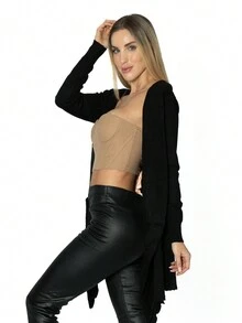Suéter Cárdigan Largo abierto Dama Mujer - Negro - Ver 3