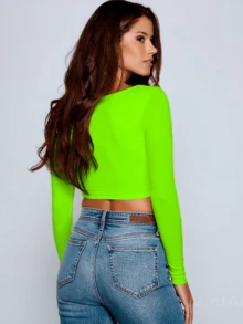 crop top sexy ajustado cuello alto - Amarillo - Ver 2
