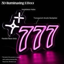 777天使數字霓虹燈、幸運七號霓虹燈、粉白星形霓虹燈、牆壁裝飾用霓虹燈、幸運數字led霓虹燈、臥室、酒吧、生日派對裝飾用霓虹燈 - 玫紅色 - 查看 3