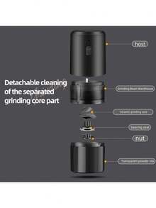 Juego De Molinillo De Café Recargable Usb - Molino De Granos De Café Eléctrico Portátil Y Conveniente Para Uso Doméstico - Negro - Ver 7