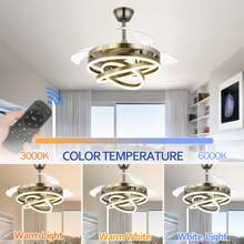 42" Ceiling Fan with Adjustable LED Light Kit, Retractable Fan Blades DC Motor Ceiling Fan with Remote Control for Bedroom