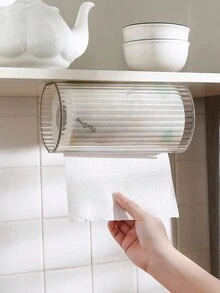 1件装厨房一次性抹布收纳盒，无需钻孔，防水卫生纸抽屉，垃圾袋收纳架，适用于厨房、浴室、洗脸盆、纸巾收纳架 - 無色 - 查看 2