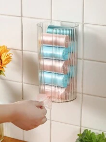 1件装厨房一次性抹布收纳盒，无需钻孔，防水卫生纸抽屉，垃圾袋收纳架，适用于厨房、浴室、洗脸盆、纸巾收纳架 - 無色 - 查看 4