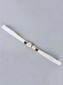 1入女性珍珠扣彈性腰帶，適用於搭配裙子和毛衣的日常穿著，休閒時尚裝飾腰帶