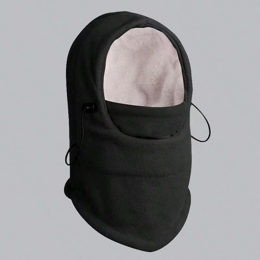 1pc Men's Winter Cycling Cap With Ear Protection, Warm Fleece Hat For Outdoors - Black - View 1