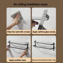 1個三桿加厚碳鋼毛巾架,多層梯形架,多功能拖鞋架,帶勾式儲物架,不怕濕,廚房和浴室用品 - 灰色 - 查看 7
