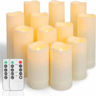 1 Set Of 12pcs Electronic Led Candles. Height: 4, 5, 6, And 7 Inches. Diameter: 2.2 Inch. Flameless Flickering Candles With Remote Control And Timer Function For Home Decorations. Suitable For Christmas And Halloween.