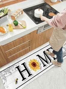1 Pieza Alfombra De Cocina Absorbente Con Diseño De Girasol - Alfombra Lavable De Secado Rápido Para Cocina Y Lavandería Estilo Granja - Multicolor - Ver 5