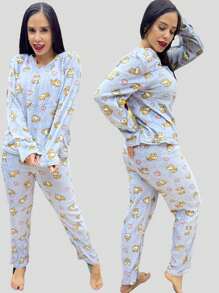 PIJAMA POLAR PARA DAMA CONJUNTO DE DOS PIEZAS UNITALLA  SORPRESA - Gris - Ver 1