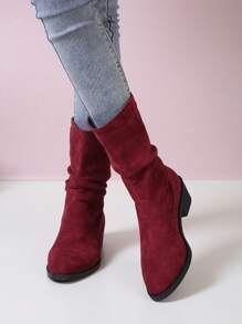Autumn/winter Fashionable Round Toe Mid-heel Stack Boots, British Style Denim Boots