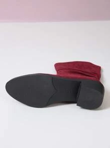 Autumn/winter Fashionable Round Toe Mid-heel Stack Boots, British Style Denim Boots