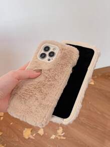 毛絨手機殼，防震柔軟毛絨套適用於蘋果 iPhone - 棕色 - 查看 6