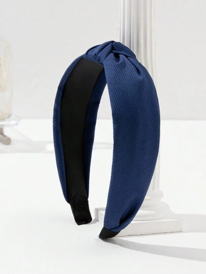 1件装女士宽檐简约布艺发带，韩式打结洗脸发夹，纯色人字纹发饰，休闲发带，发箍，头饰