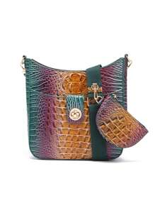 鱷魚紋斜背包日常休閒手提單肩包婆婆復古時尚女包 - 綠色 - 查看 1