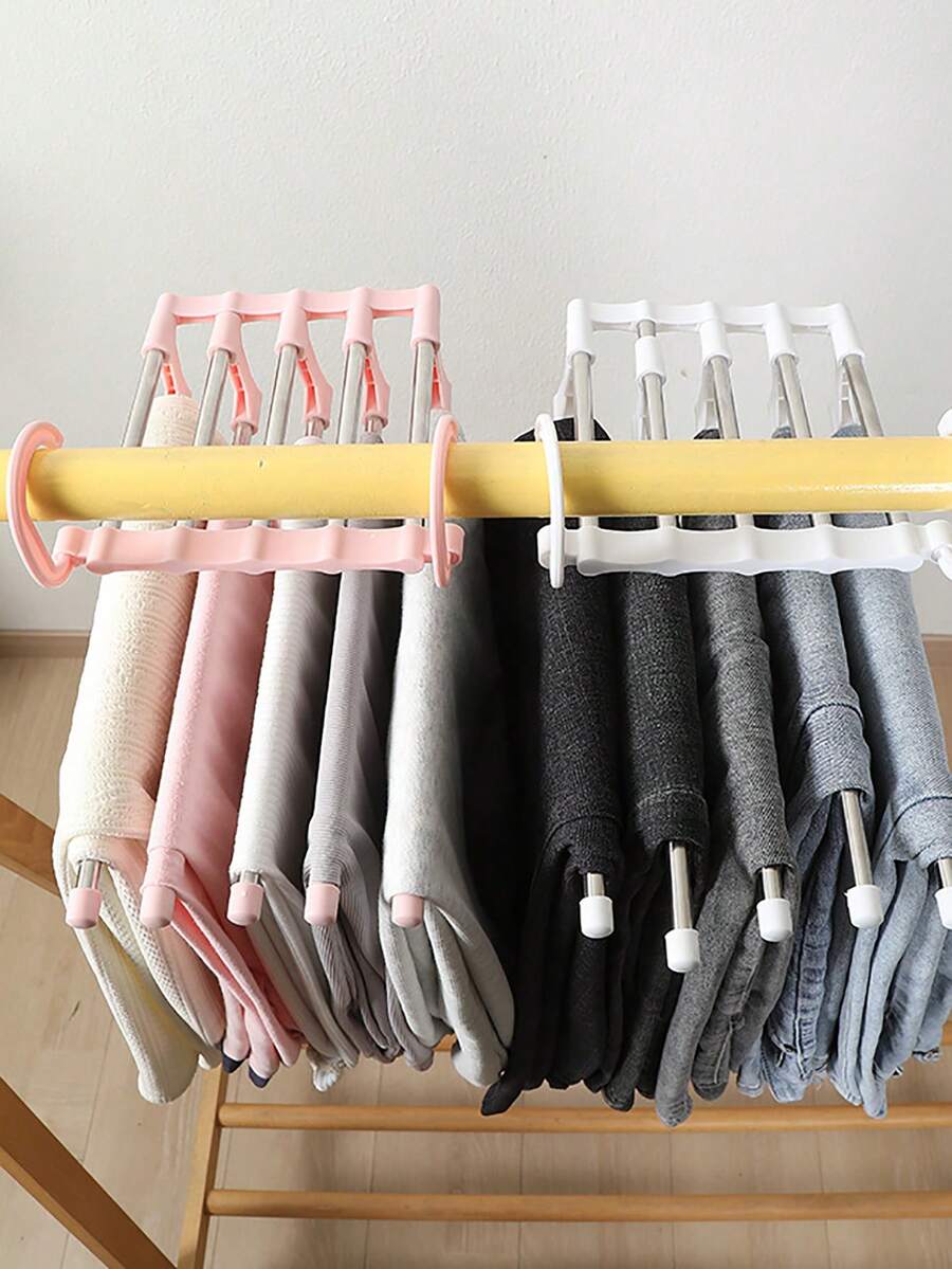 Percha Multifunción Para Pantalones Con Soporte Mágico Para Pantalones De Acero Inoxidable, Plegable, Para Colgar Vertical Y Horizontalmente - Rosa - Ver 1