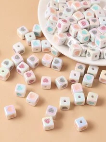 chenming 15入組多色心形和正方形亞克力珠子,直孔設計適用於diy項鍊和珠寶製作批發