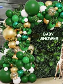 107入組綠金白色氣球花環套件,適用於叢林、熱帶、恐龍主題生日派對裝飾、嬰兒派對、新娘派對、結婚週年紀念、畢業禮等