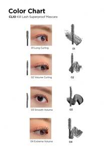 Clio Kill Lash 超强防水睫毛膏，可水洗，纯素配方，超级浓密，防晕染，不结块，持久不脱妆，0.24 液体盎司，04 号极致浓密，附赠礼品
