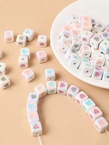 chenming 15入組多色心形和正方形亞克力珠子,直孔設計適用於diy項鍊和珠寶製作批發