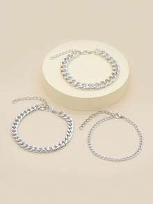 3pcs Asymmetrical Adjustable Chain Bracelet Set - Silver - View 2