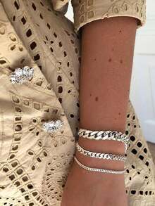 3pcs Asymmetrical Adjustable Chain Bracelet Set - Silver - View 1