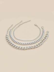 3pcs Asymmetrical Adjustable Chain Bracelet Set - Silver - View 4