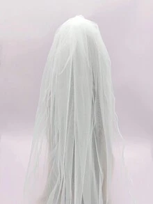 1 件裝女式白色鎖邊新娘/伴娘頭紗,附梳子,適合度假、表演等。