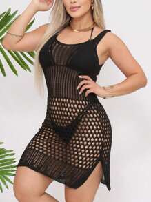 Saida de Praia Feminina Tricot Bordado com Alça
