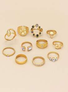 11pcs/Set Asymmetrical Rings Combination Of Dragon, Totem, Snake And Bear
