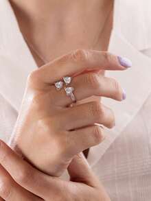 女士白金鍍鑽石心形可調節指環,派對婚禮訂婚禮物