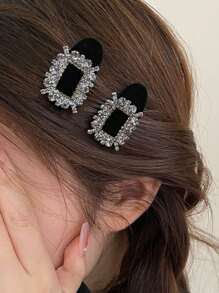 2入組復古鑲嵌心形水晶和絨布髮夾,女性側邊剪短髮專用