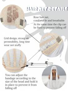 28inch Long White Straight Wig With Bangs - White - View 7