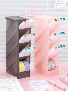 1入簡約北歐風格斜面透明霧面塑料筆筒,可用於文具收納 - 綠色 - 查看 2
