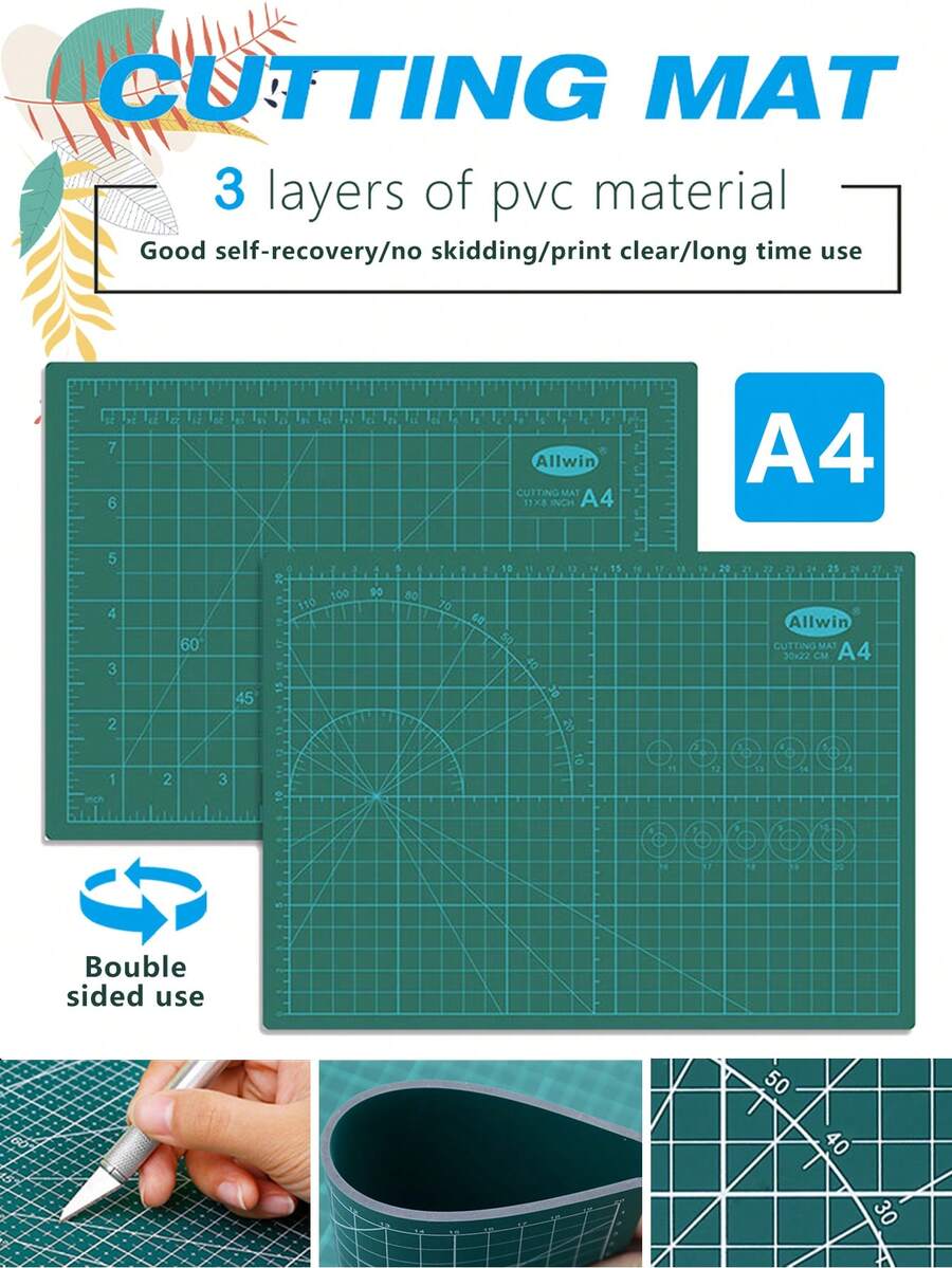 9x12英寸/a4尺寸藝術自愈式pvc割紙墊縫紉墊,3層加厚割紙墊,自愈旋轉可反兩用防滑工藝切割板,刀片桌面保護切割板,適用於手工藝、織物、拼布、紙張切割、diy、手冊製作、模型製作、織物精確的剪貼藝術專案 - 墨綠色 - 查看 1