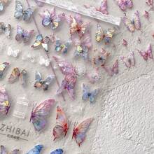 Dream Blue Butterfly Flower Nail Stickers Shell Light Design Adhesive Nail Art Decoration Nail Decals For Women Girl Friend Gift DIY - Multicolor - View 4