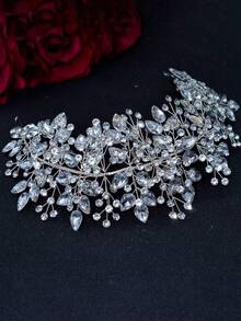 1條銀色鑲鑽新娘頭帶,適用於婚禮、派對、宴會等場合皇家風格