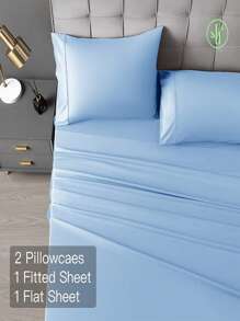 Bamboo Bed Sheets Set 4 Piece, 1800 Thread Count Super Silky Soft Sheet, 16 Inch Deep Pocket Breathable Sheet Set, Machine Washable- King/Queen - Lake Blue - View 2