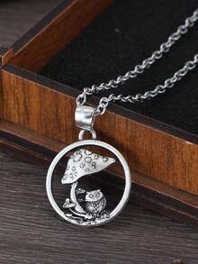 1條時尚簡約復古蘑菇吊墜項鍊,古銀色月亮鍊項鍊,派對珠寶禮品