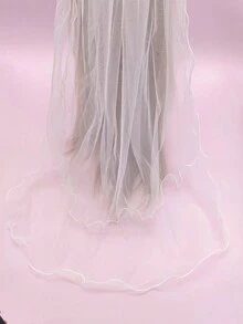 1 件裝女式白色鎖邊新娘/伴娘頭紗,附梳子,適合度假、表演等。