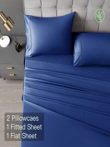 Bamboo Bed Sheets Set 4 Piece, 1800 Thread Count Super Silky Soft Sheet, 16 Inch Deep Pocket Breathable Sheet Set, Machine Washable- King/Queen - Navy Blue - View 2