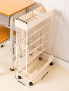 1pc Iron Bookshelf On Wheels Under Desk Storage Organizer Rack For Home, Office, Student Desk - Màu be - Xem 4