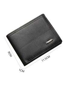 1pc Men's Classic Business & Casual Solid Color Retro Pu Leather Short Wallet With Card Slot For Driving License - Black - View 4