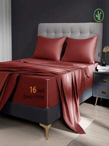 Bamboo Bed Sheets Set 4 Piece, 1800 Thread Count Super Silky Soft Sheet, 16 Inch Deep Pocket Breathable Sheet Set, Machine Washable- King/Queen - Burgundy - View 5