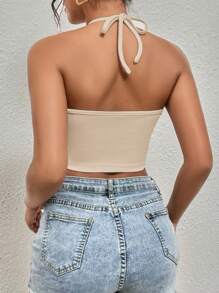 Women Tank Tops & Camis - 卡其色 - 查看 2