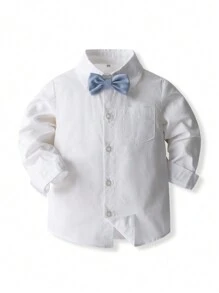 KIMOCAT 男童吊帶服兒童春秋休閒表演服裝時尚洋裝套裝幼兒 - 藍色 - 查看 3